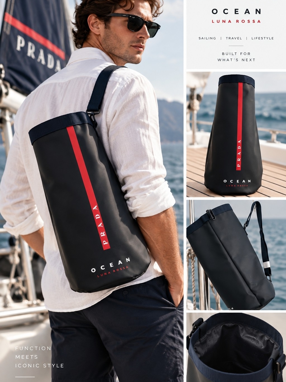 Prada Black Messenger Crossbody with Red Stripe - GWP